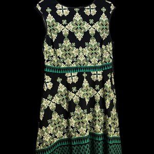 Green/Black/Yellow Sleeveless Flare Dress